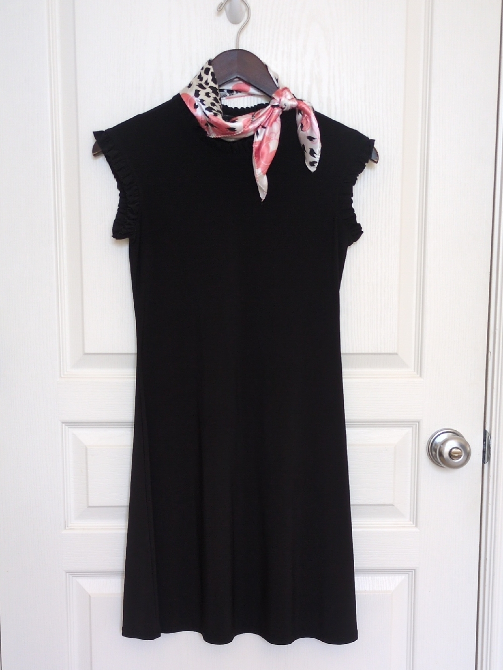 Nicole Miller Black Ruffle-Trim Mini Shift Dress